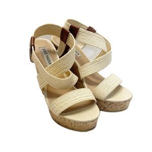 Steve Madden Elika Wedge Shoes Sandals Cork Platform Cream Sz 8